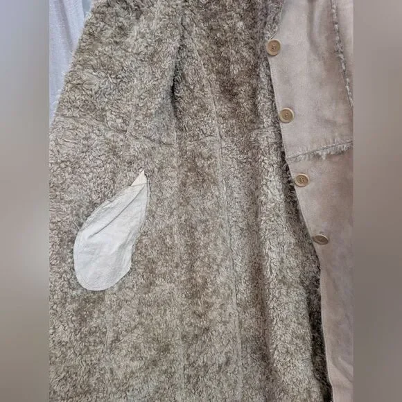 Vintage Y2K Kenneth Cole Reaction Leather Suede Sherpa Trim/Line Penny Lane Coat